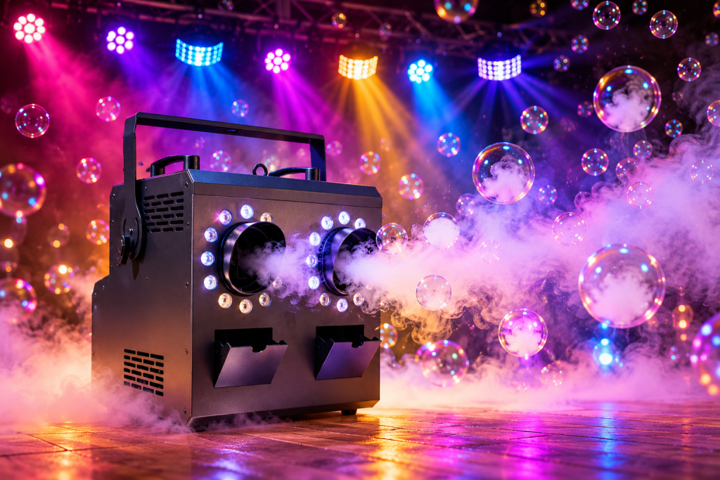 nebelblasenmaschine im bunten partylicht
