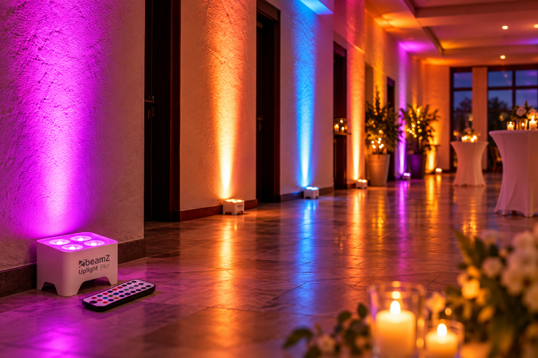 stimmungsvolle led uplights im festsaal